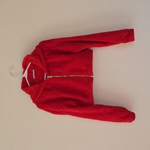 LABIJOU Women Sherpa Red Full Zip Hooded Sweater Jacket Size S